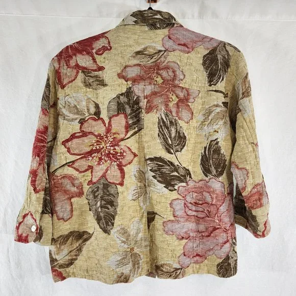 CHICO'S Floral Cardigan/Shirt Multicolor Size 1 (M)  3/4 Sleeves Button Up. - Picture 6 of 16